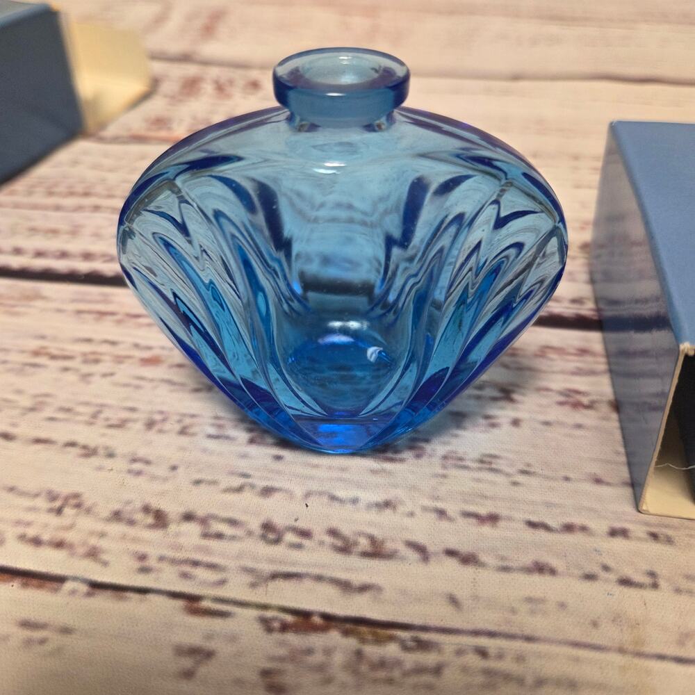 Vintage Avon Water Lily Blue Glass Perfume Bottle with Box
